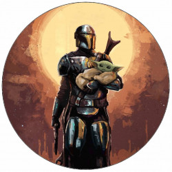 Essbares Papier Mandalorianischer Ritter und Baby Yoda 19,5 cm