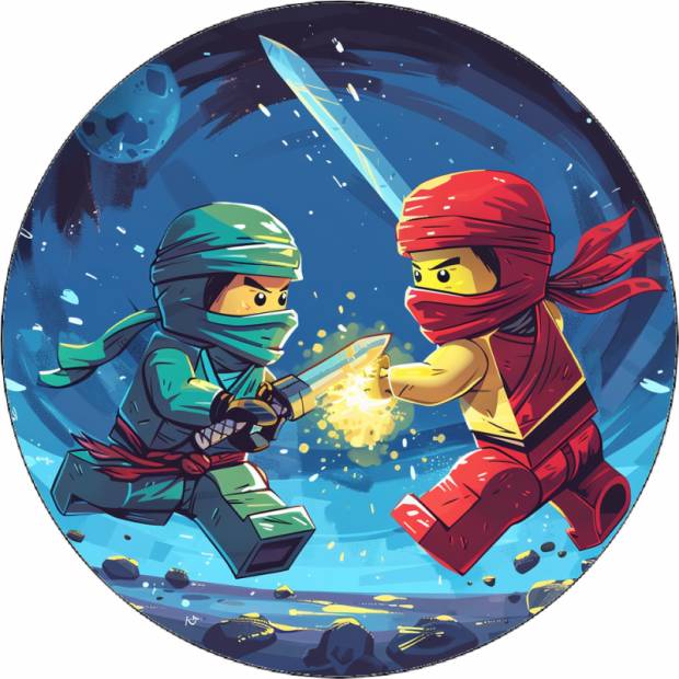 Essbares Papier Ninjago in Weltraumblau Hintergrund 19,5 cm