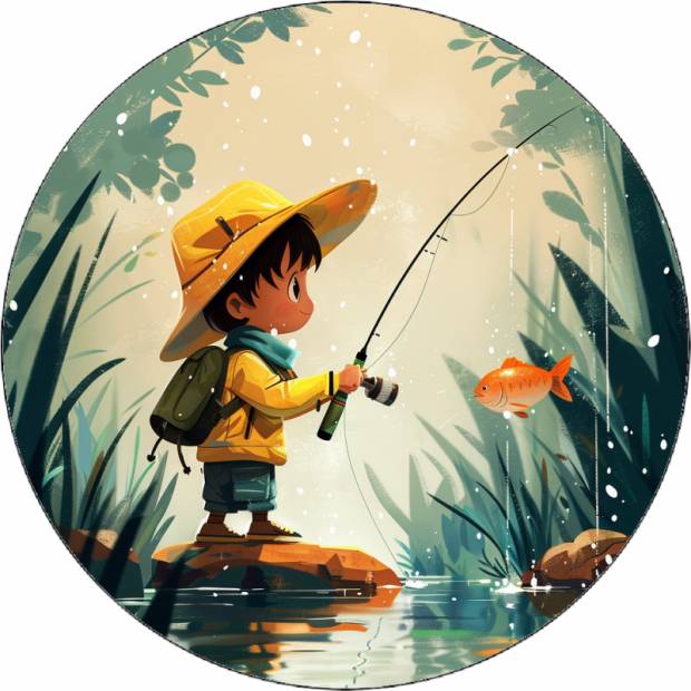 Essbares Papier kleiner Fischer am Wasser 19,5 cm