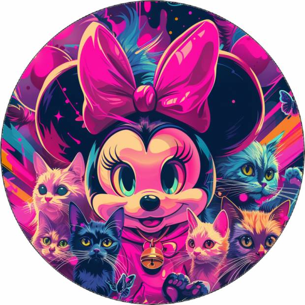 Essbares Papier Minnie und Katzen rosa Hintergrund 19,5 cm