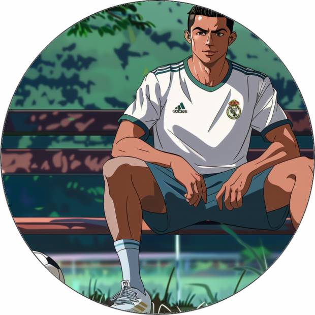 Essbares Papier Cristiano Ronaldo auf der Bank Animation 19,5 cm
