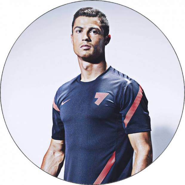 Essbares Papier Cristiano Ronaldo auf grauem Hintergrund 19,5 cm