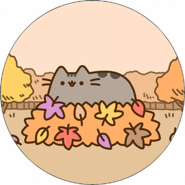Pusheen essbares Papier auf einem Haufen Blätter 19,5 cm