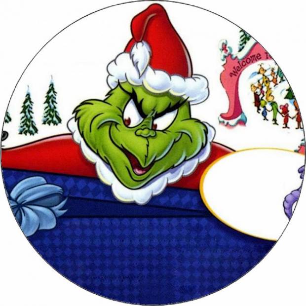 Essbares Papier Grinch auf einem Schlitten 19,5 cm