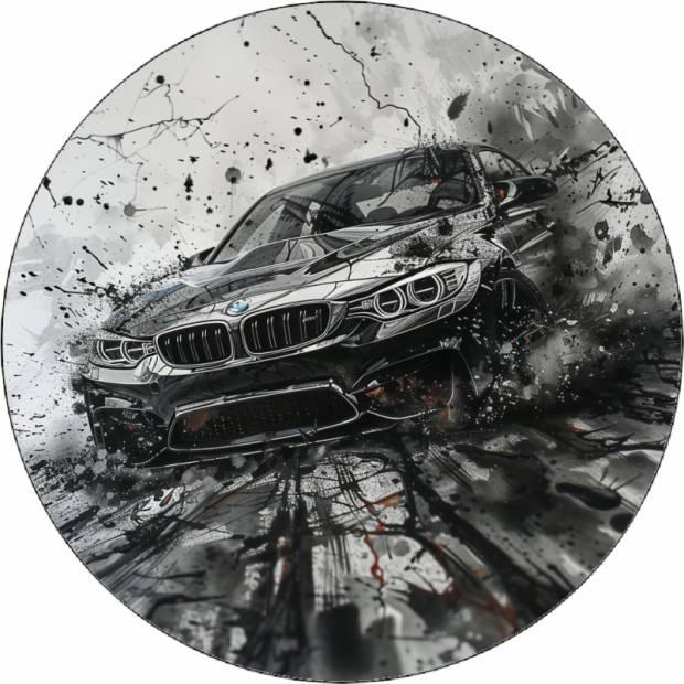 Essbares Papier BMW Schwarz-Weiß-Foto 19,5 cm