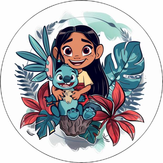 Lilo und Stitch essbares Papier mit Blumen 19,5 cm