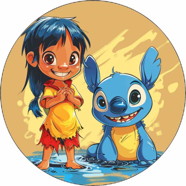 Essbares Papier Lilo und Stitch in einer Pfütze 19,5 cm