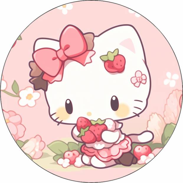 Hello Kitty essbares Papier mit Erdbeeren 19,5 cm