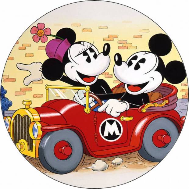Essbares Papier Mickey und Minnie im Auto 19,5 cm