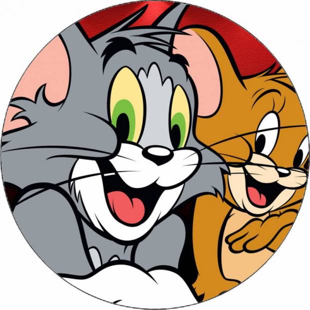 Tom und Jerry aus essbarem Papier auf dunklem Hintergrund 19,5 cm