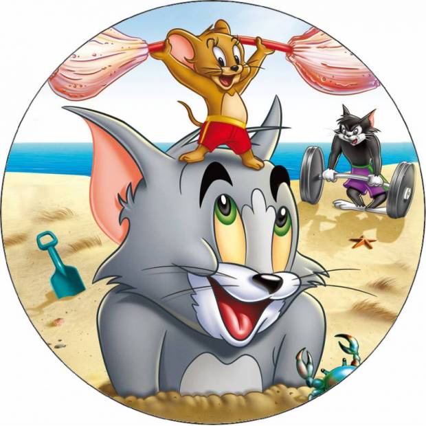 Essbares Papier Tom und Jerry am Strand 19,5 cm