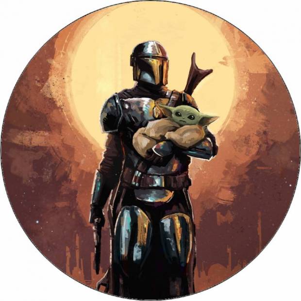 Essbares Papier Mandalorianischer Ritter und Baby Yoda 19,5 cm