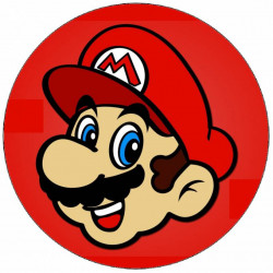 Essbares Papier Super Mario Kopf auf rotem Hintergrund 19,5 cm