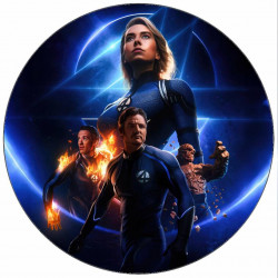 Essbares Papier Fantastische Vier Hauptfiguren auf blauem Hintergrund 19,5 cm