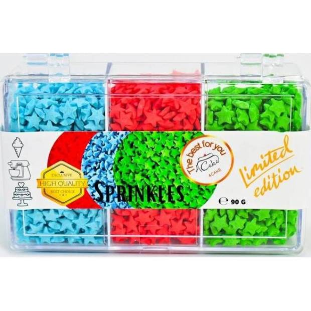 4Kuchenzuckersterne rot, blau und grün (90 g)