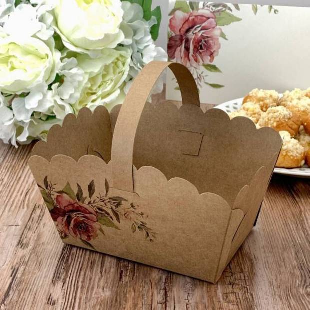 Hochzeitskorb Kraft mit Rose (13 x 9 x 9,5 cm)