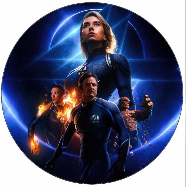 Essbares Papier Fantastische Vier Hauptfiguren auf blauem Hintergrund 19,5 cm