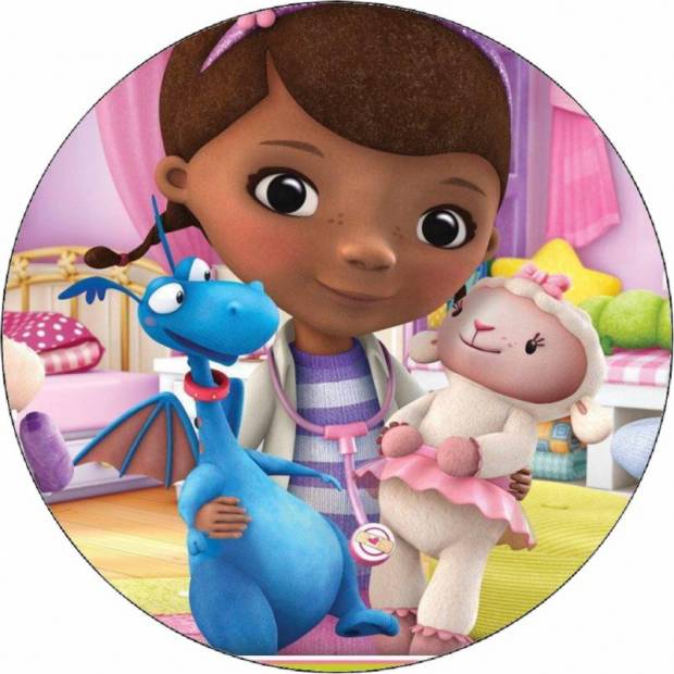 Essbares Papier Doktor Plüsch mit Schaf und Dinosaurier 19,5 cm