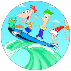 Essbares Papier Phineas und Ferb auf Surfbrett 19,5 cm