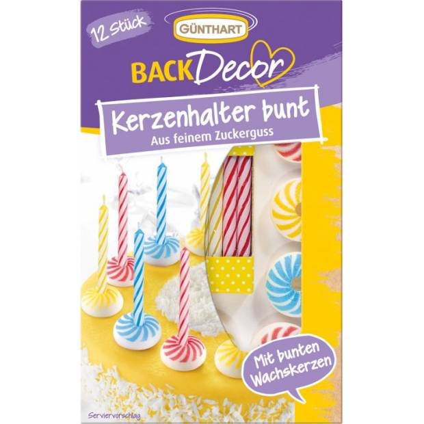 Zucker Kerzenhalter mit Kerzen, 12 Stück