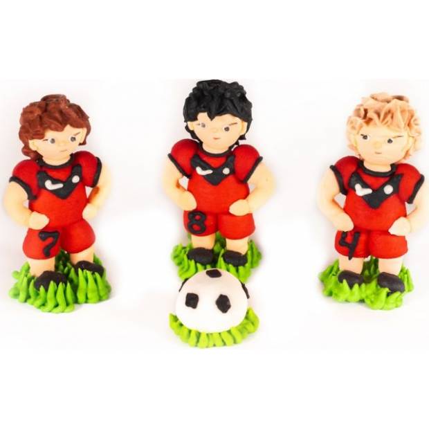 Zuckerfigur Fußballer rote 3 Stück und Schuhputzer - K Decor