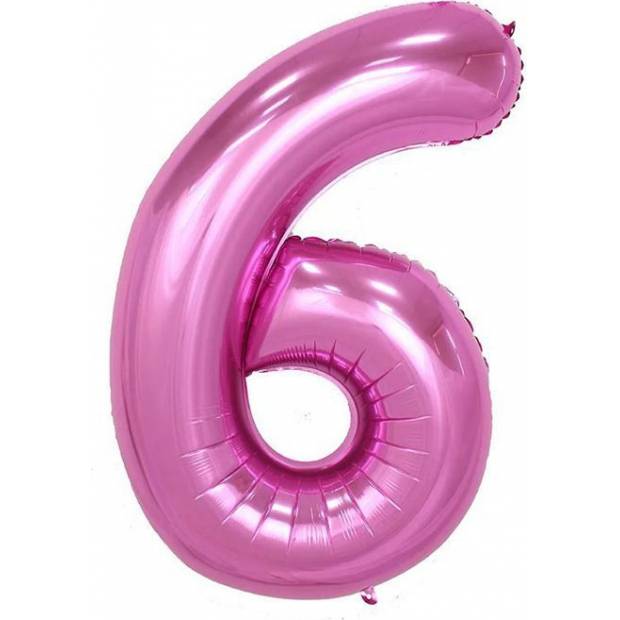 Folienballon Nummer sechs, rosa, 102 cm