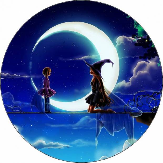 Essbare Papierhexe und Mond 19,5 cm