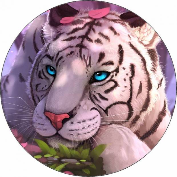 Essbares Papier liegend weißer Tiger mit blauen Augen 19,5 cm