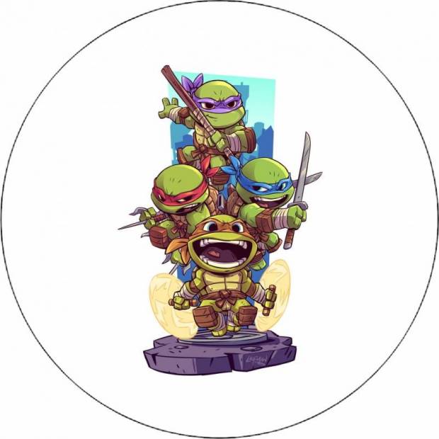 Essbares Papier Ninja Turtles auf weißem Hintergrund 19,5 cm