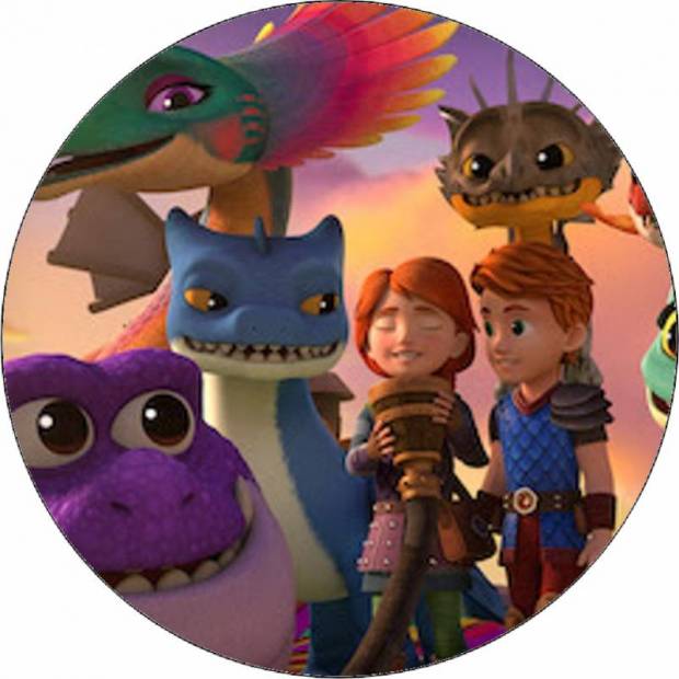 Essbares Papier Drachenretter Dak und Leyla mit Drachen 19,5 cm