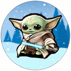 Essbares Papier Mandalorianer Baby Yoda im Winter 19,5 cm