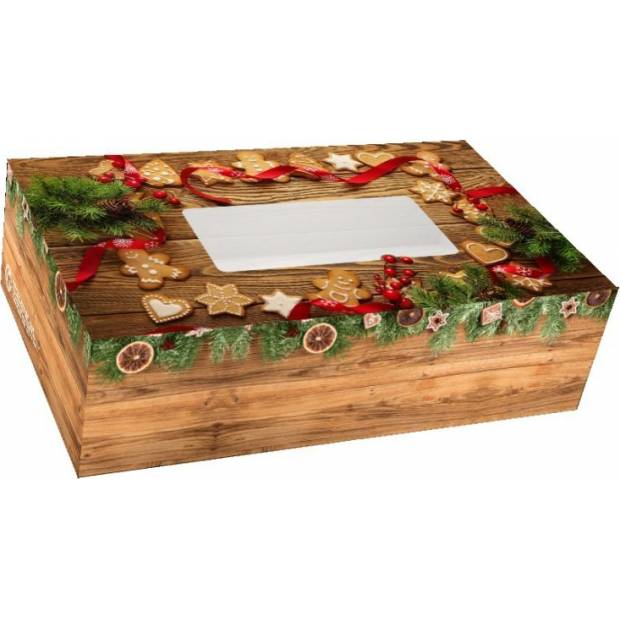 Bonbondose mit Fenster - Muster Holz mit Lebkuchen 25x15x7cm