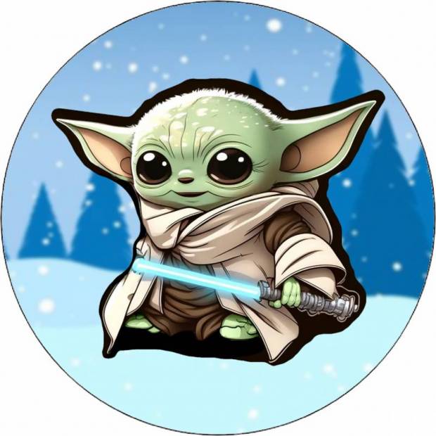 Essbares Papier Mandalorianer Baby Yoda im Winter 19,5 cm