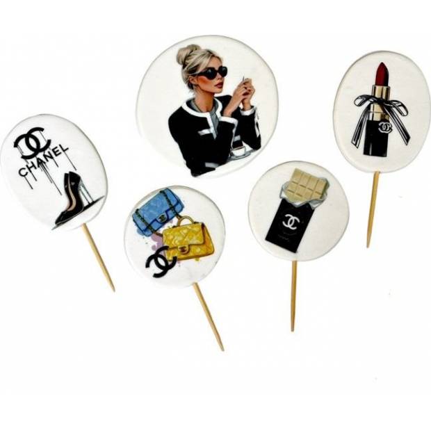 Zuckerskulptur-Spießchen für Kuchendeko Coco Chanel Variante 2