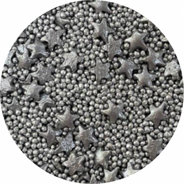 Zuckerdekoration Metallic Silber Sterne Mix 80g