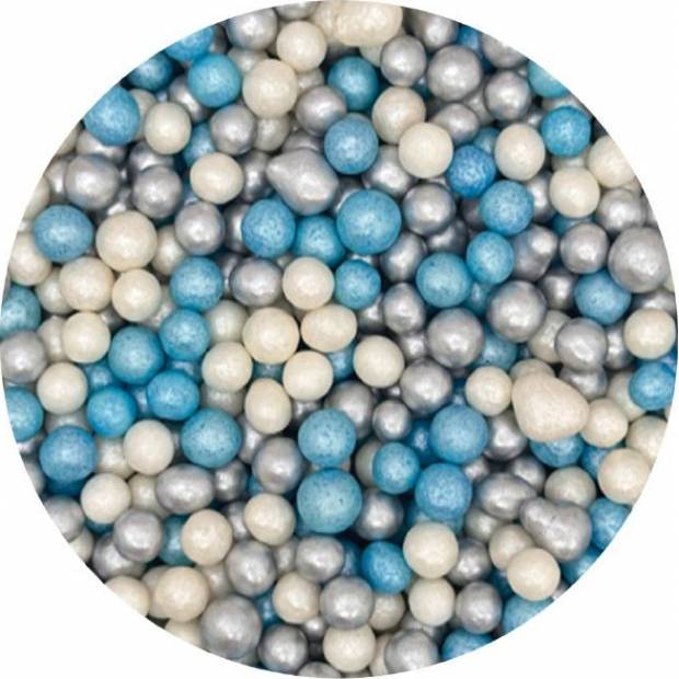 Zucker-Reis-Perlen blau-weiß-silber 5mm 1kg