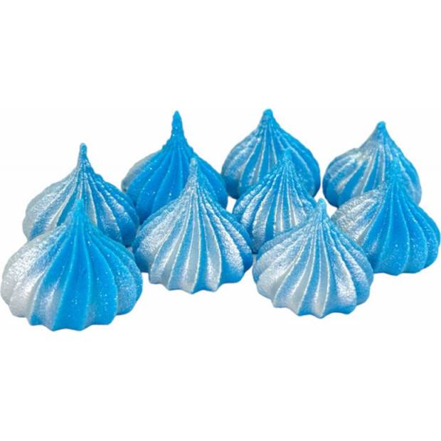 Mini Meringues blau mit silbernen Glitter 9St.