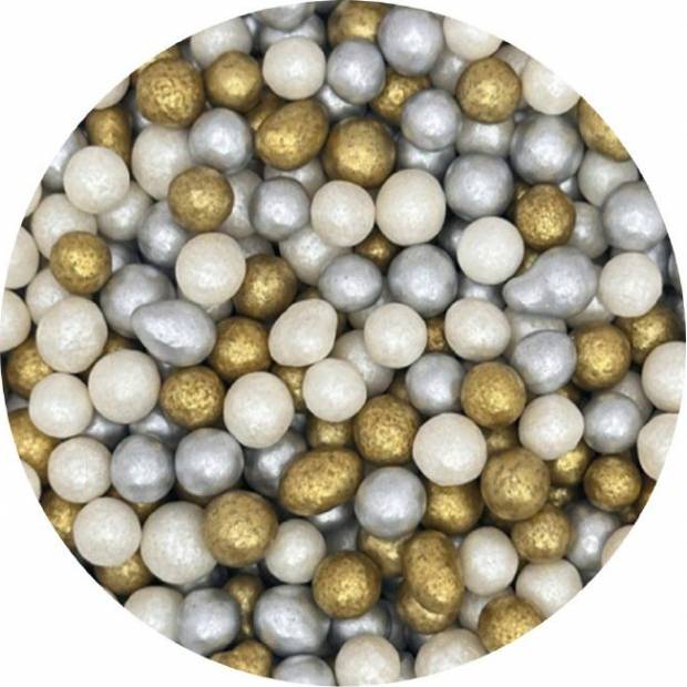 Zucker-Reis-Perlen silber-weiß-gold Mischung 5mm 1kg