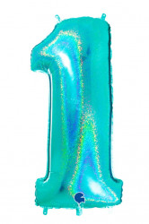 Aufblasbarer Ballon Nr. 1 türkis holografisch 102 cm