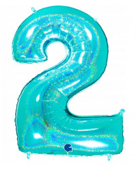 Aufblasbarer Ballon Nr. 2 türkis holografisch 102 cm