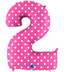 Aufblasbarer Ballon Nummer 2 rosa mit Punkten 102 cm
