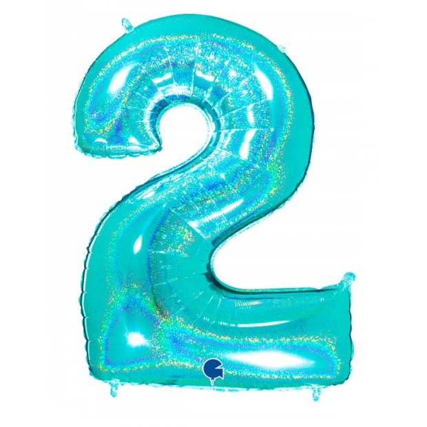 Aufblasbarer Ballon Nr. 2 türkis holografisch 102 cm