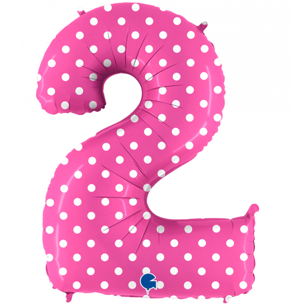 Aufblasbarer Ballon Nummer 2 rosa mit Punkten 102 cm