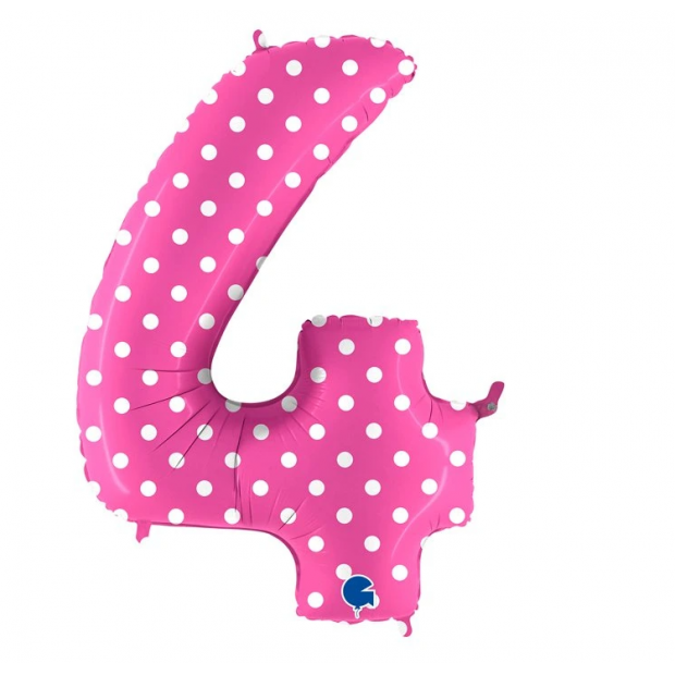 Aufblasbarer Ballon Nummer 4 rosa mit Punkten 102 cm