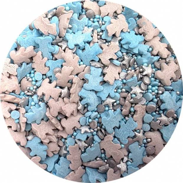 Zuckerdekoration Blaue und silberne Teddys 80g