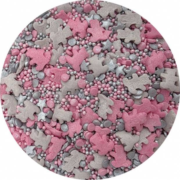 Zuckerdekoration Rosa und silberne Teddys 80g