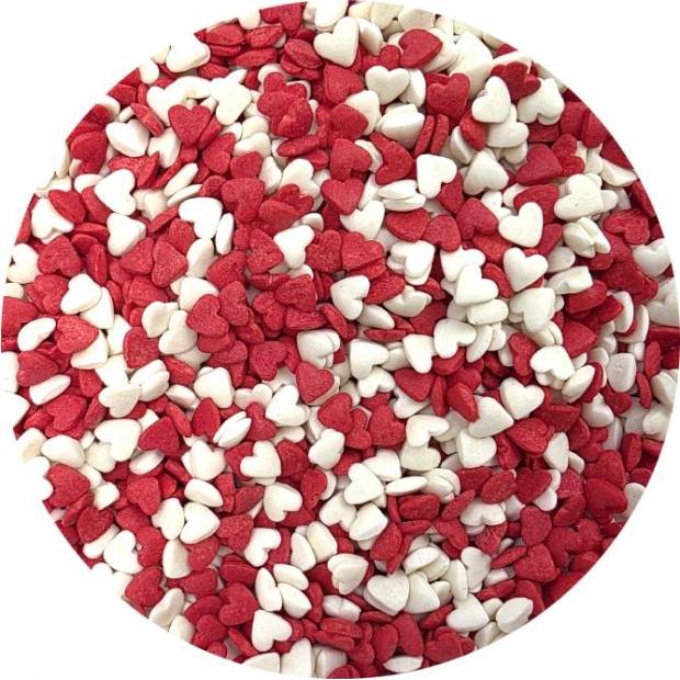 Zuckerdekoration Rote und weiße Herzen 80g