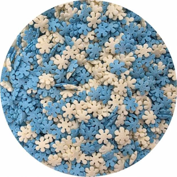 Zuckerdekoration weiße und blaue Schneeflocken 80g