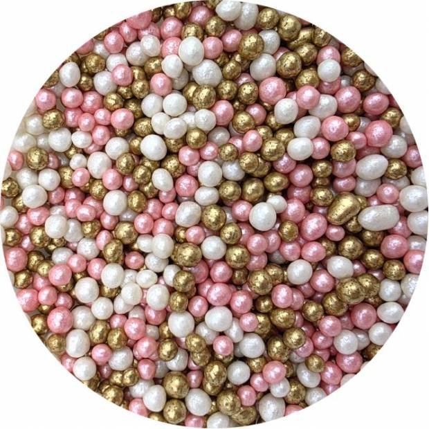 Zucker-Reis-Perlen rosa-weiß-gold 5mm 80g