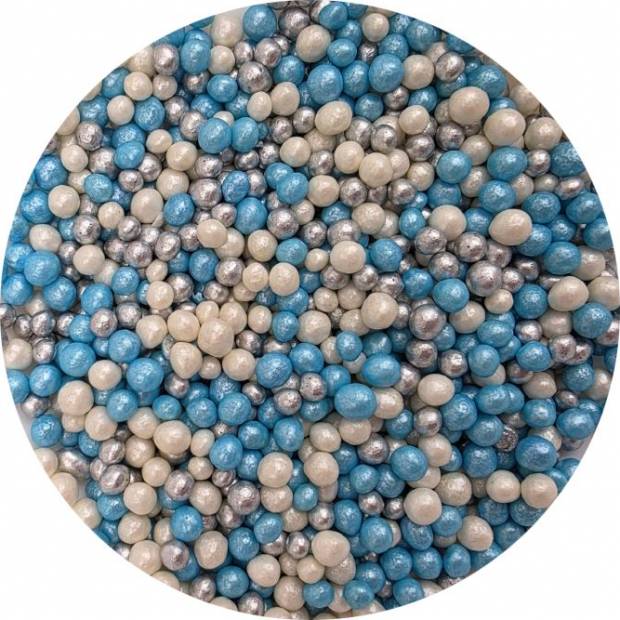 Zucker-Reis Perlen Mix blau weiß silber 5mm 80g